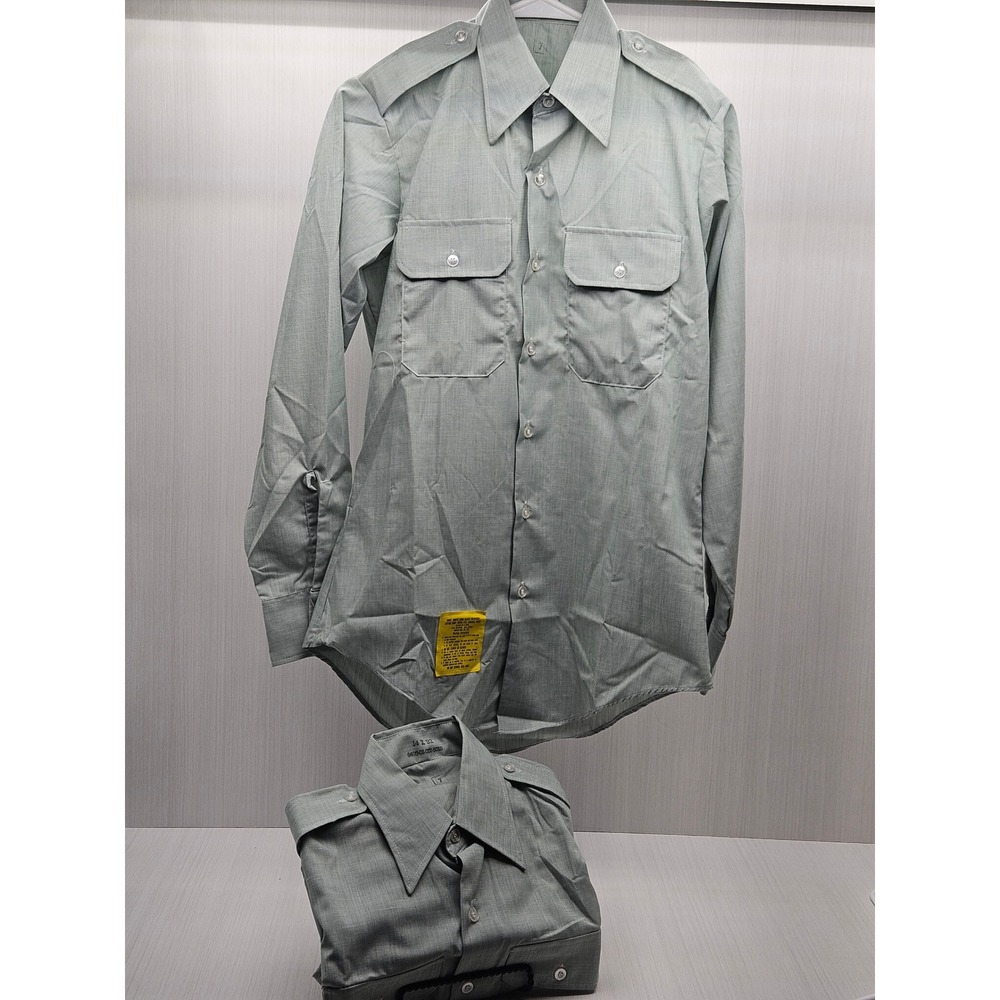 2 Vintage US Army Green 415 Long Sleeve Uniform‎ Shirt 14x32 NOS